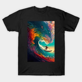 Abstract Surfer Coral Wave T-Shirt